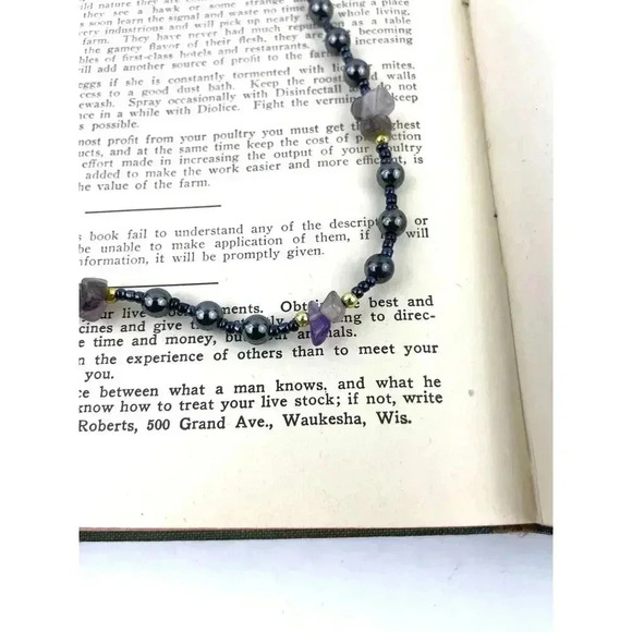 Natural Stone and Metal Beaded Necklace Amethyst  16" Choker Purple Gray - Picture 10 of 14